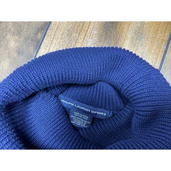 Ralph Lauren Sport Turtleneck Cable Knit Sweater Dress Cotton Navy Medium - Picture 6 of 11